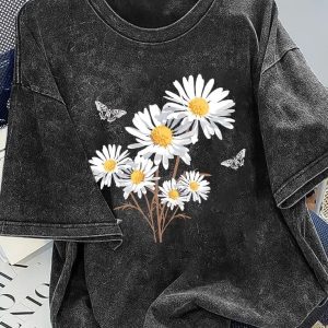 Acid Wash Drop Shoulder Ladies T-Shirt